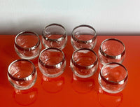 8 Dorothy Thorpe Silver Rim Roly Poly Bar Punch Glasses 2.5” Hollywood Regency