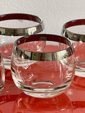 8 Dorothy Thorpe Silver Rim Roly Poly Bar Punch Glasses 2.5” Hollywood Regency