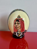 African Vintage Ostrich Egg Hand Painted Beaded Kgotso Bhaca Woman Portrait 6”