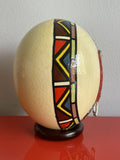 African Vintage Ostrich Egg Hand Painted Beaded Kgotso Bhaca Woman Portrait 6”