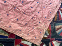 Antique Fan Pattern Crazy Quilt Hand Sewn Mixed Fabric Scraps Victorian Era F/Q