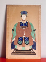 Old Antique Chinese Seated Ancestor Portrait Original Art Gouache Painting 14x22