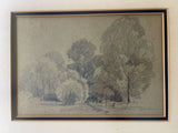 Original Pencil Drawing Sketch Trees by Earl A Warner Circa 1920s 1930s Fine Art