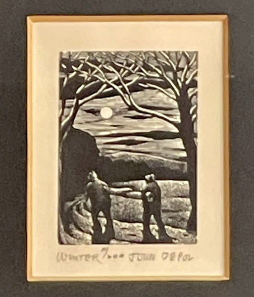 John De Pol Wood Engraving Winter Signed Limited Edition Miniature Print Society