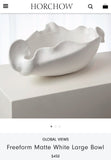 Freeform Matte White Centerpiece Contemporary Bowl Horchow Decorator $450 MSRP