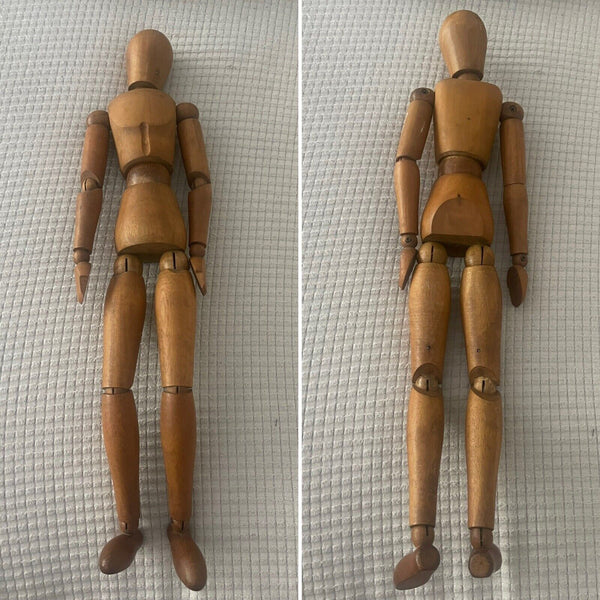 Antique Lay Figure Wood Fully Jointed & Articulated Artist Model Mannequin 17”