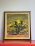 Stunning Abstract Impressionist Gouache MCM Postmodern Painting Art Signed 1950s