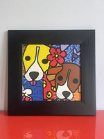 Romero Britto Duke & Gracie DOGS Contemporary Pop Art Giclée Print Framed 17x17”