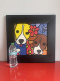 Romero Britto Duke & Gracie DOGS Contemporary Pop Art Giclée Print Framed 17x17”