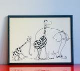 Guillermo Mordillo 1970s Argentina Cartoonist Framed Art Giraffe Elephant Couple