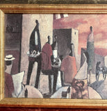 Didier Lourenco Postmodern Textured Giclee Art Cafe Scene 25” x 13” Framed