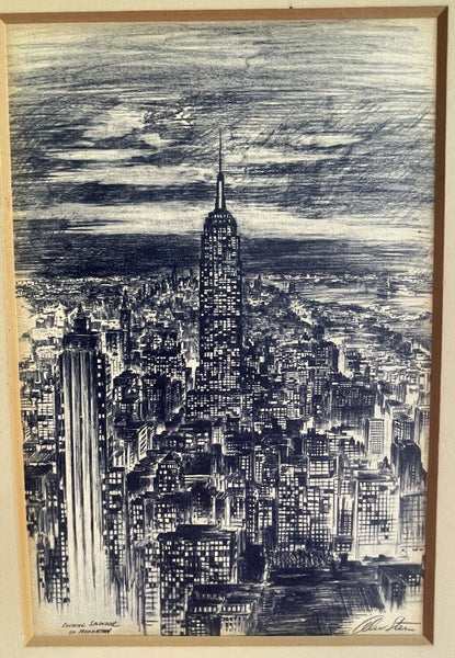 NYC Empire State Building Etching by Alec Stern “Evening Splendor On Manhattan”