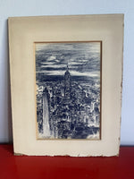 NYC Empire State Building Etching by Alec Stern “Evening Splendor On Manhattan”