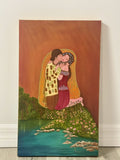 EL BESO Kiss Original Painting Klimt Style Signed Portillo 2013 Fine Art 18 x 30