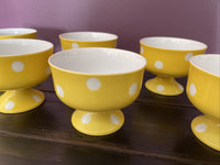 Retro Footed Porcelain Dishes Polka Dot Funky Ice Cream Fruit Dessert Set of 6