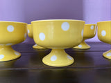 Retro Footed Porcelain Dishes Polka Dot Funky Ice Cream Fruit Dessert Set of 6