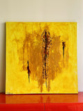 HUGE Retro 1970s Original Painting 36” x 36” Sunshine Yellow Abstract Art Signed