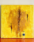 HUGE Retro 1970s Original Painting 36” x 36” Sunshine Yellow Abstract Art Signed