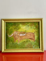 BULL IN THE GRASS Signed KNELLER Outsider Amateur Art 14” x 16” Framed Quirky