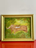 BULL IN THE GRASS Signed KNELLER Outsider Amateur Art 14” x 16” Framed Quirky