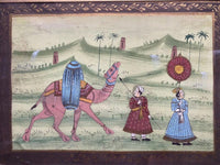 Persian Hunting Scenes Rajasthani Mughal Framed Silk Art Antique 19th Century