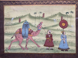 Persian Hunting Scenes Rajasthani Mughal Framed Silk Art Antique 19th Century