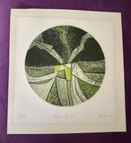 Linocut Art Print 1967 “Lime Tondo” Abstract Graphic Etching 5/12 Signed M. Lean