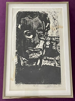 Brutalist Modernist Woodcut Woodblock Print Art Portrait ‘95 Signed Artist Proof