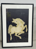 Nisaburo Ito “Gold Horse” Framed Woodblock Print 1950s MCM Japan Midcentury Mod