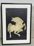 Nisaburo Ito “Gold Horse” Framed Woodblock Print 1950s MCM Japan Midcentury Mod