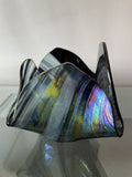 Iridescent Fazzoletto Folded Handkerchief Art Glass Signed Vintage 4” x 6” Excl