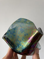 Iridescent Fazzoletto Folded Handkerchief Art Glass Signed Vintage 4” x 6” Excl