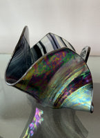 Iridescent Fazzoletto Folded Handkerchief Art Glass Signed Vintage 4” x 6” Excl