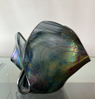 Iridescent Fazzoletto Folded Handkerchief Art Glass Signed Vintage 4” x 6” Excl