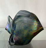 Iridescent Fazzoletto Folded Handkerchief Art Glass Signed Vintage 4” x 6” Excl