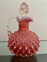 Old Fenton Glass Hobnail Cruet Cranberry Opalescent Antique w/ Original Stopper