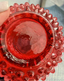 Old Fenton Glass Hobnail Cruet Cranberry Opalescent Antique w/ Original Stopper