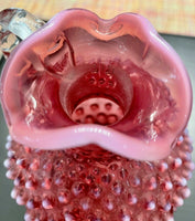 Old Fenton Glass Hobnail Cruet Cranberry Opalescent Antique w/ Original Stopper