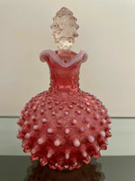 Old Fenton Glass Hobnail Cruet Cranberry Opalescent Antique w/ Original Stopper