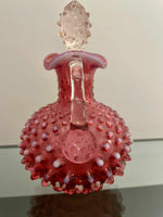 Old Fenton Glass Hobnail Cruet Cranberry Opalescent Antique w/ Original Stopper