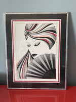 Glam JEANNETTE Signed Vintage Retro Framed Set of 3 Art Deco Prints Mod Nagel