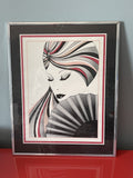 Glam JEANNETTE Signed Vintage Retro Framed Set of 3 Art Deco Prints Mod Nagel