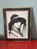 Glam JEANNETTE Signed Vintage Retro Framed Set of 3 Art Deco Prints Mod Nagel