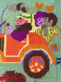 Retro Framed Needlepoint “Sunday Drive” Groovy Kitsch Retro 9” X 9”