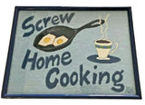 SCREW HOME COOKING Unique 1980s Needlepoint Art Framed Kitchen Kitsch 23" x 17”