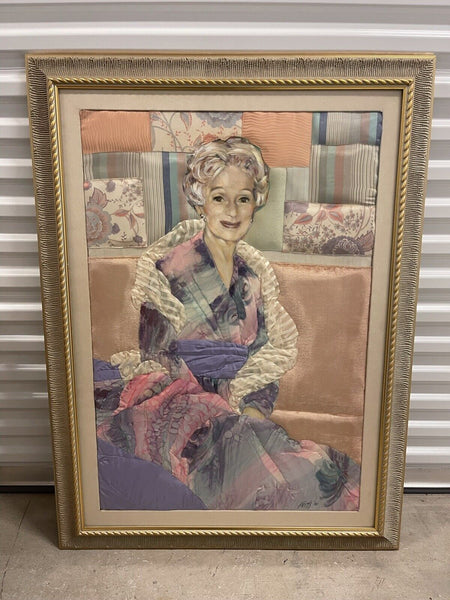 Ron Fritts 1981 Trapunto Fabric Portrait Hand Painted & Quilted Mixed Media Art