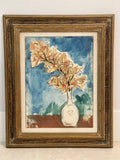 Original Signed MCM Modernist Framed Art Watercolor Painting Still Life Flowers