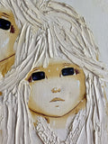 Orig 1970s BIG EYE WAIFS Abstract Impasto Acrylic Painting Pair Kitsch Keane