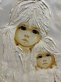 Orig 1970s BIG EYE WAIFS Abstract Impasto Acrylic Painting Pair Kitsch Keane