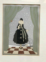 FRENCH FASHION POCHOIR Art Deco Modernist "WINTER" Signed SAINTMAURICE 20s 30s